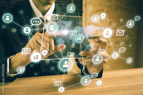 Social networking service concept. Global communication network.