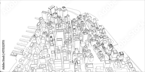 Wire-frame New York City, Blueprint Style