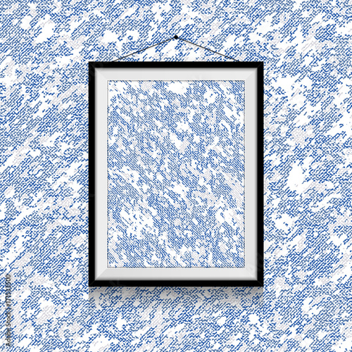 Blue and white textile photo on  snow type textile wall