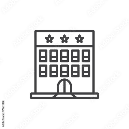 Hotel building line icon, outline vector sign, linear style pictogram isolated on white. Symbol, logo illustration. Editable stroke