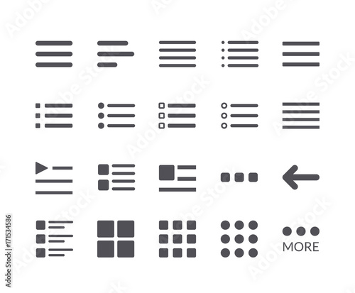 Minimal Set of Hamburger Menu Flat Icons