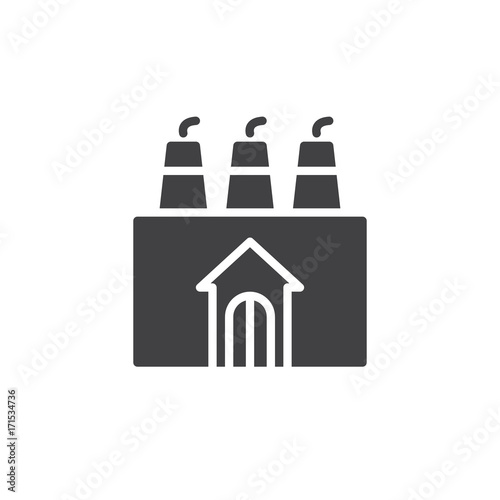Factory building icon vector, filled flat sign, solid pictogram isolated on white. Symbol, logo illustration.