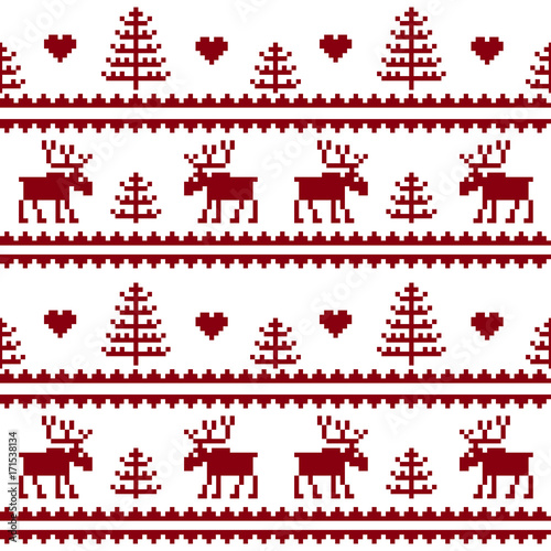 Stock vector. Seamless fabric.Merry Christmas and happy New year. Elk.