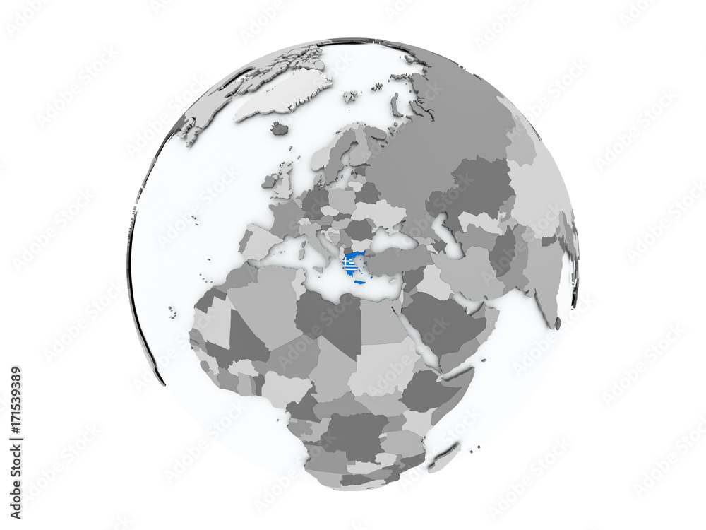 Greece on globe isolated
