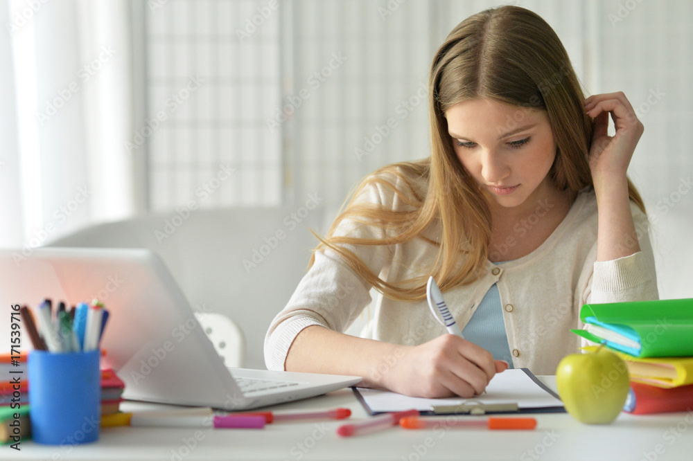 teen girl doing homework teen girl doing homework