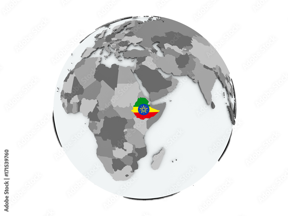 Obraz premium Ethiopia on globe isolated