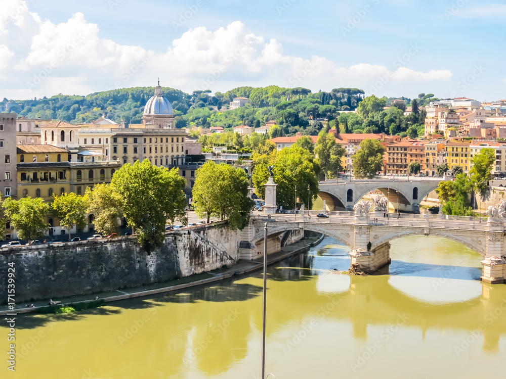 Fototapeta premium Aerial view of Rome. Bridges through the Tiber River. Rome, Italy