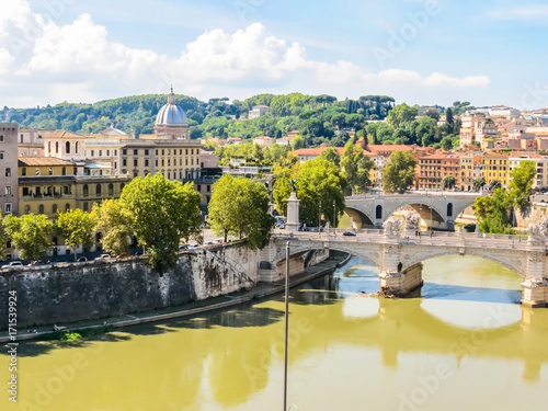 Aerial view of Rome. Bridges through the Tiber River. Rome, Italy © Arndale