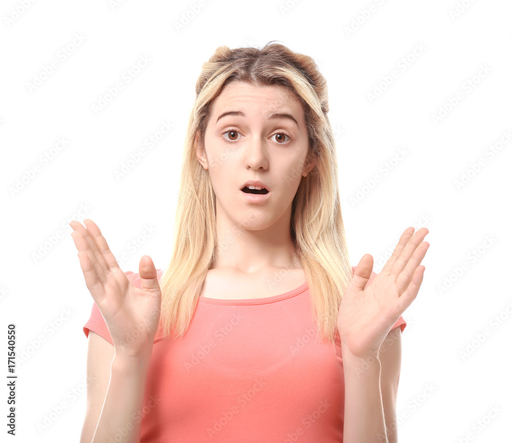 Pretty teenage girl posing on white background Pretty teenage girl posing on white background