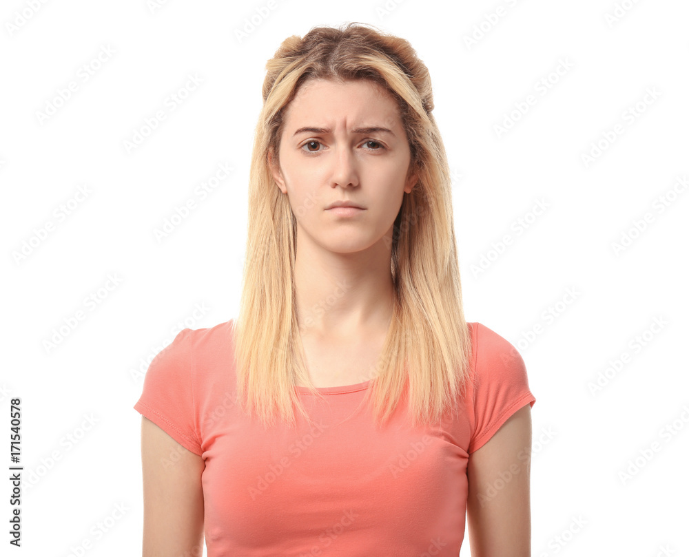 Pretty teenage girl posing on white background Pretty teenage girl posing on white background