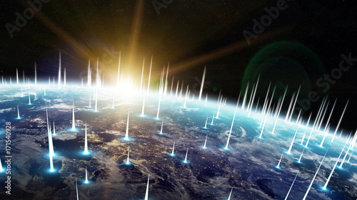 Global network and datas exchanges over the planet Earth 3D rendering © sdecoret