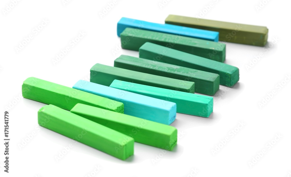 Bright green chalk on white background