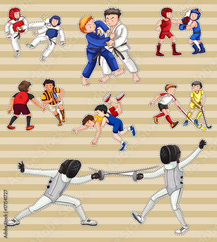Sticker set with people playing sports