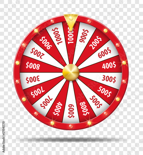 Red Wheel Of Fortune isolated on transparent background. Casino lottery luck game. Win fortune Wheel roulette. Vector illustration.