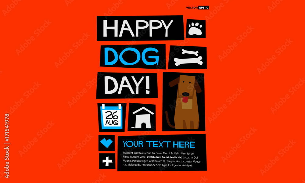 Happy National Dog Day 26 August (Flat Style Vector Illustration Pet Quote Poster Design)