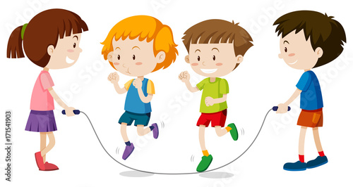 Happy children playing jumprope