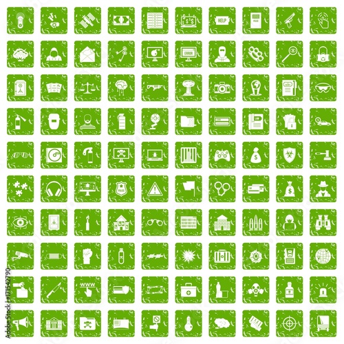 100 hacking icons set grunge green