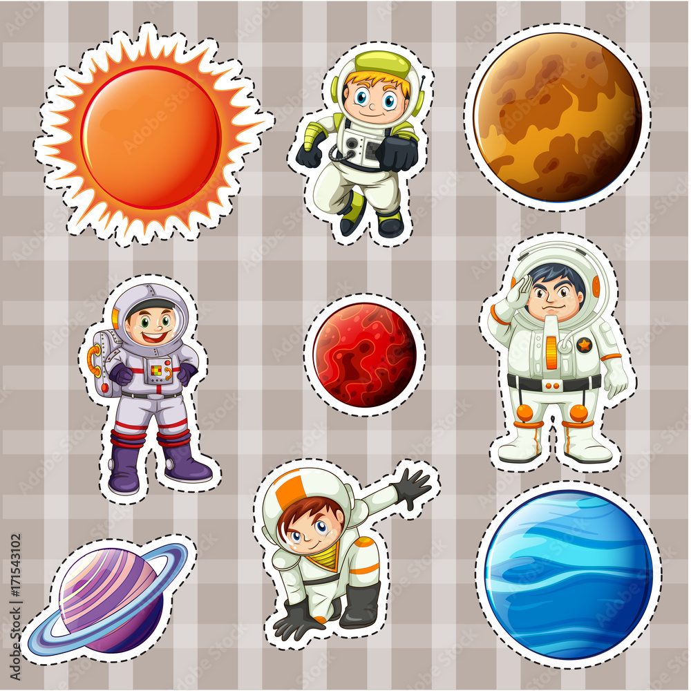 Fototapeta premium Sticker design for astronaunts and planets