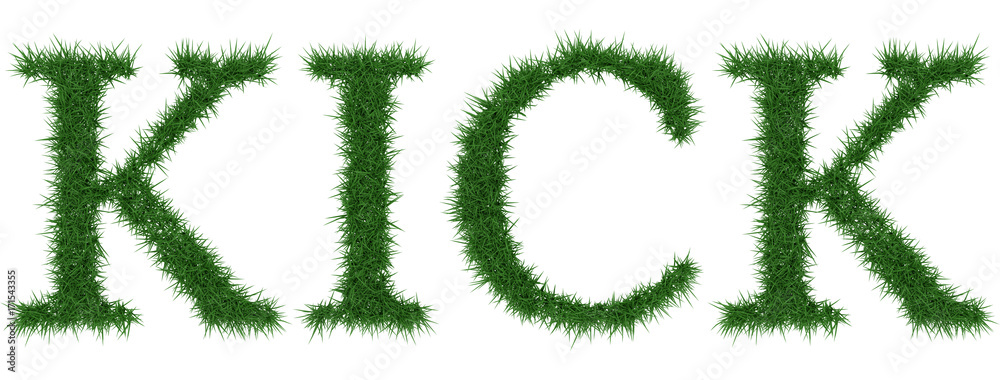 Kick - 3D rendering fresh Grass letters isolated on whhite background. Kick - 3D rendering fresh Grass letters isolated on whhite background.
