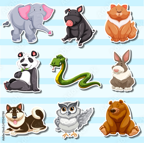 Sticker design with many wildlife creatures