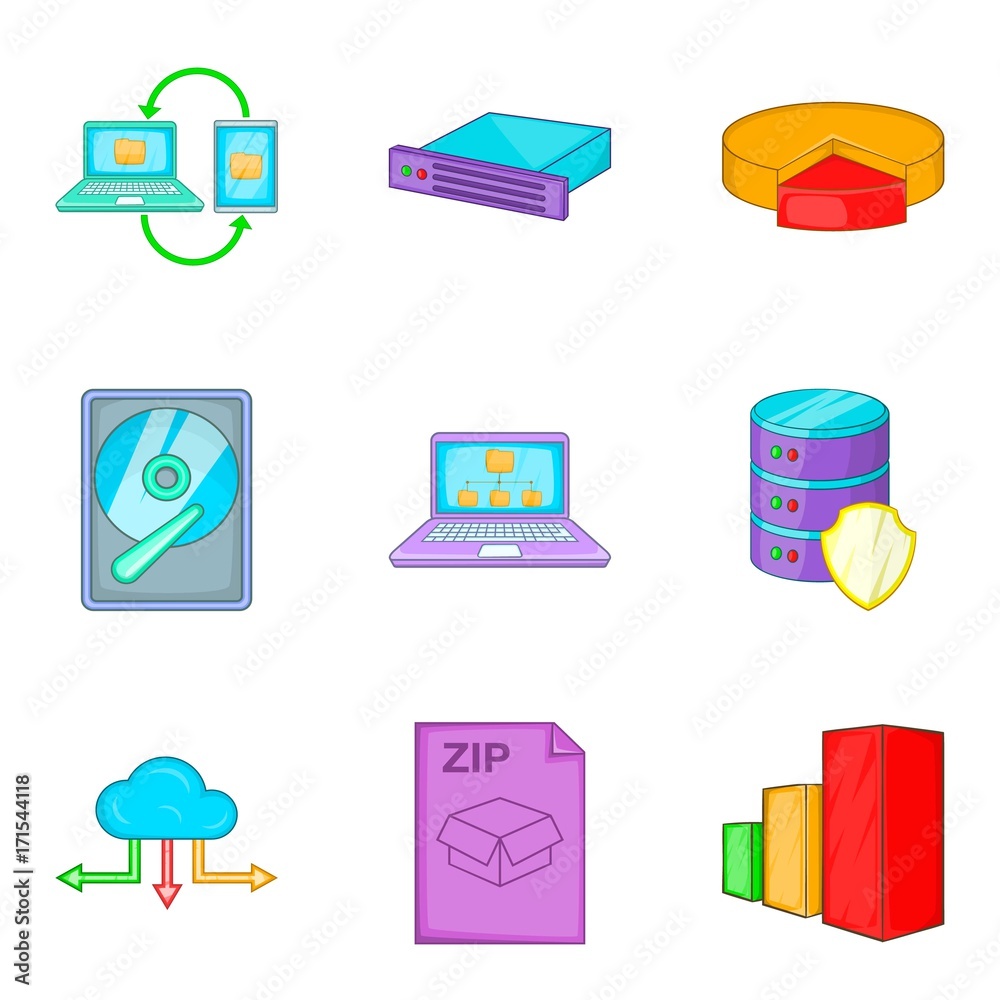 Clouding icon set, cartoon style Clouding icon set, cartoon style
