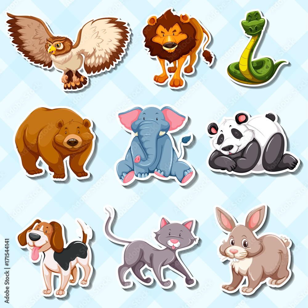 Sticker set with lots of wild animals