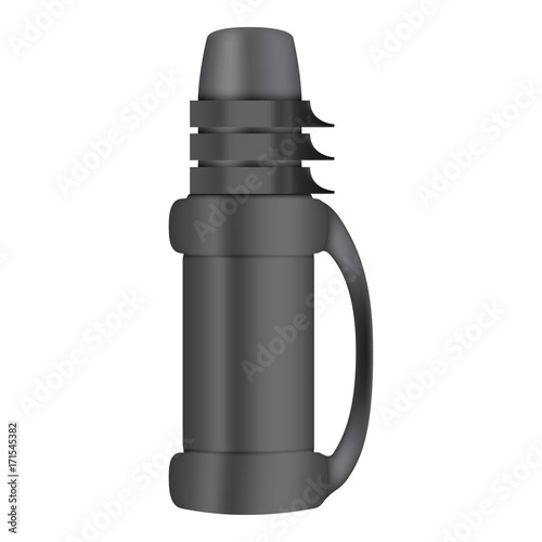 Black thermos mockup, realistic style