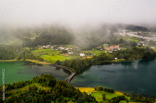 Aerial view to Azul and Verde lakes at Sete Cidades, Sao Miguel, Azores, Portugal