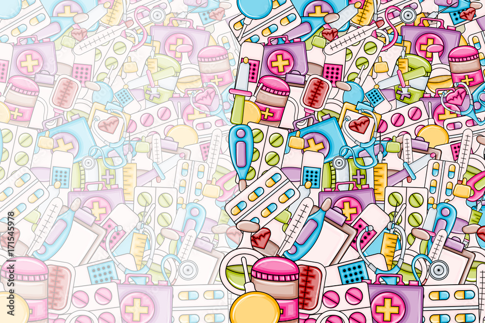 Healthcare concept in 3d cartoon doodles background design. Hand drawn colorful vector illustration. Healthcare concept in 3d cartoon doodles background design. Hand drawn colorful vector illustration.