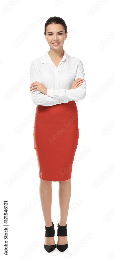 Young female receptionist, isolated on white Young female receptionist, isolated on white