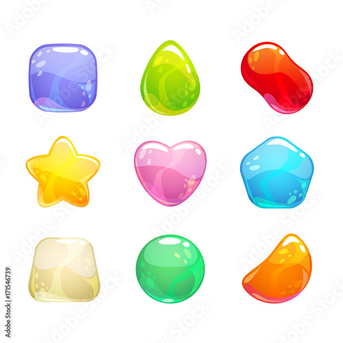 Funny cartoon colorful jelly candies set.