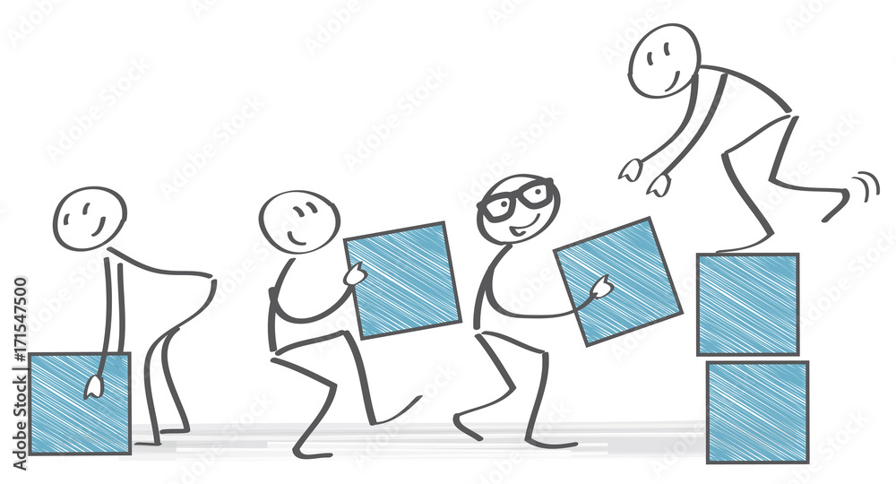 Team stapelt gemeinsam Kisten - Teamwork