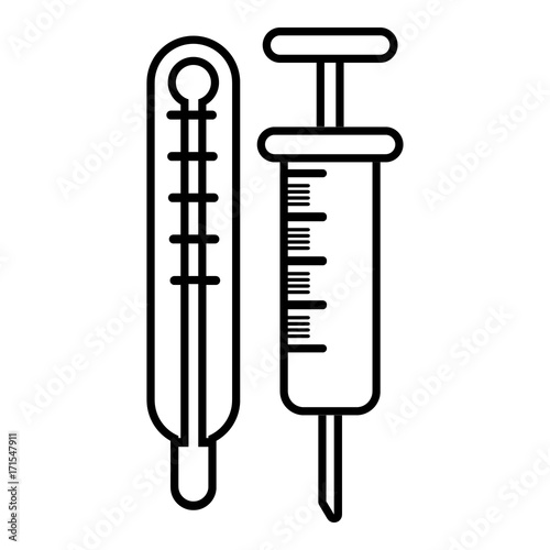 Thermometer syringe icon , outline style