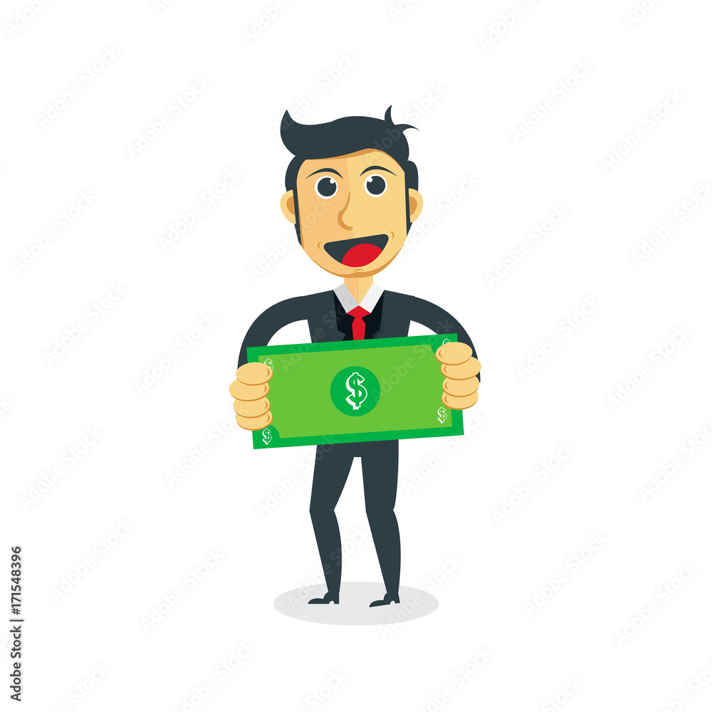 Manager cartoon character. Businessman with bill in his hand Manager cartoon character. Businessman with bill in his hand