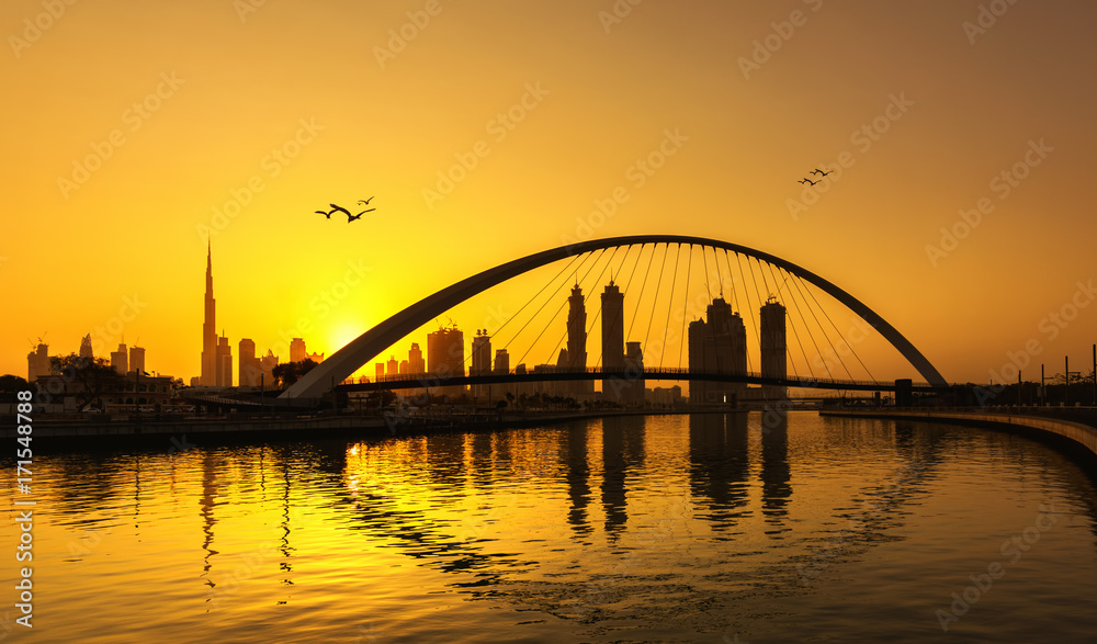 Dubai skyline thru Canal bridge