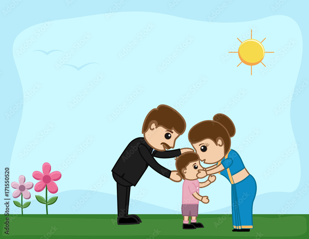 Father and Mother with Small Boy in Garden