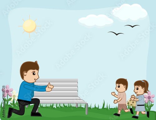 Man Playing with Small Kids in Garden