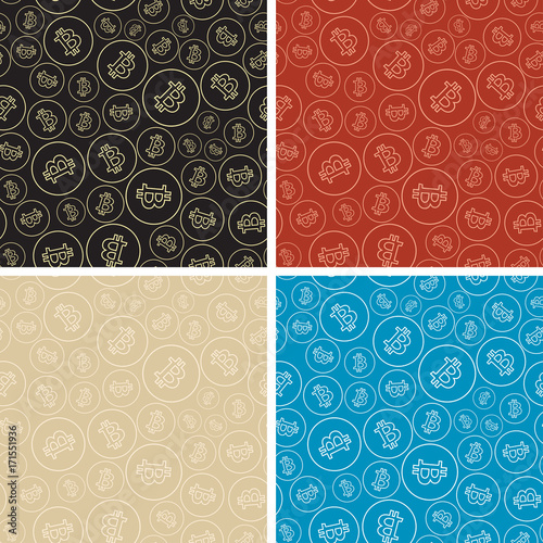 color seamless patterns with bitcoins - vector backgrounds
