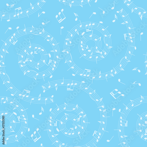 light blue vector background with spiral - seamless pattern with music notes
