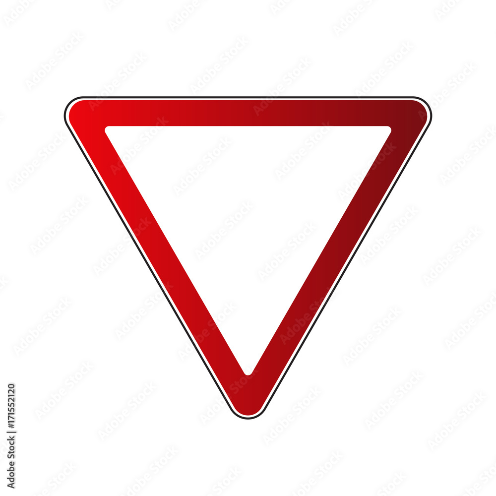 Yield Triangle Sign Blank Traffic Red Road Sign Isolated On White