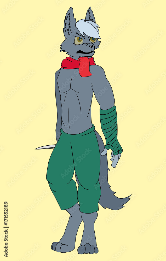 cartoon gray wolf pirate. fairy tale character
