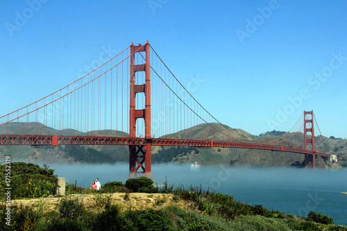 Classic panoramic view of famous Golden Gate Bridge in summer, San Francisco, California, USA © shenmanjun