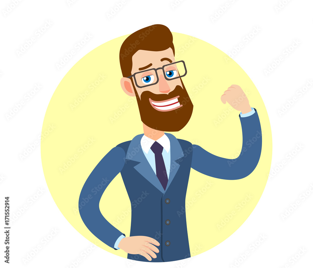 Hipster Businessman showing how strong he is Hipster Businessman showing how strong he is