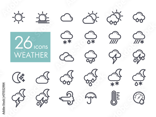 Meteorology Weather flat icons set