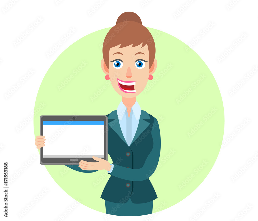 Businesswoman holding tablet PC with two hands
