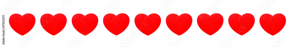 banner med nio röda hjärtan isolerade mot vit bakgrund