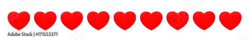 banner med nio röda hjärtan isolerade mot vit bakgrund photo