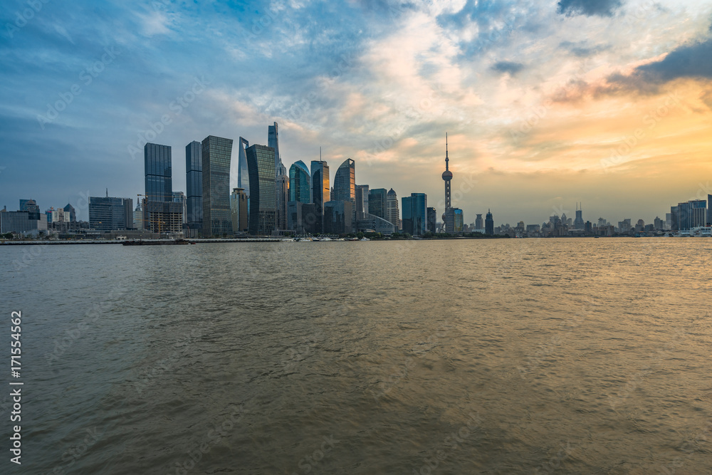 shanghai cityscape and skyline at dusk