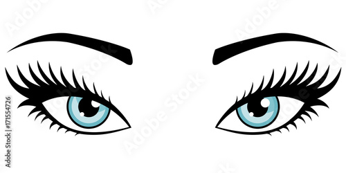 Blue female eyes isolated on white background.
