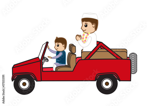Cartoon UP Political Leaders going for rally in jeep